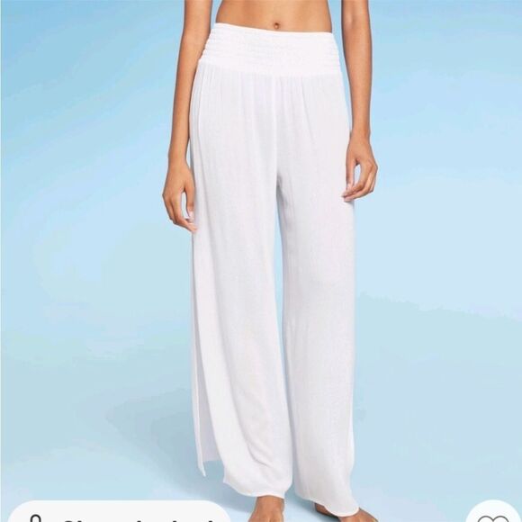 Shade and Shore White Wide Leg pants cover up with side slits at hem- XS - Picture 1 of 10